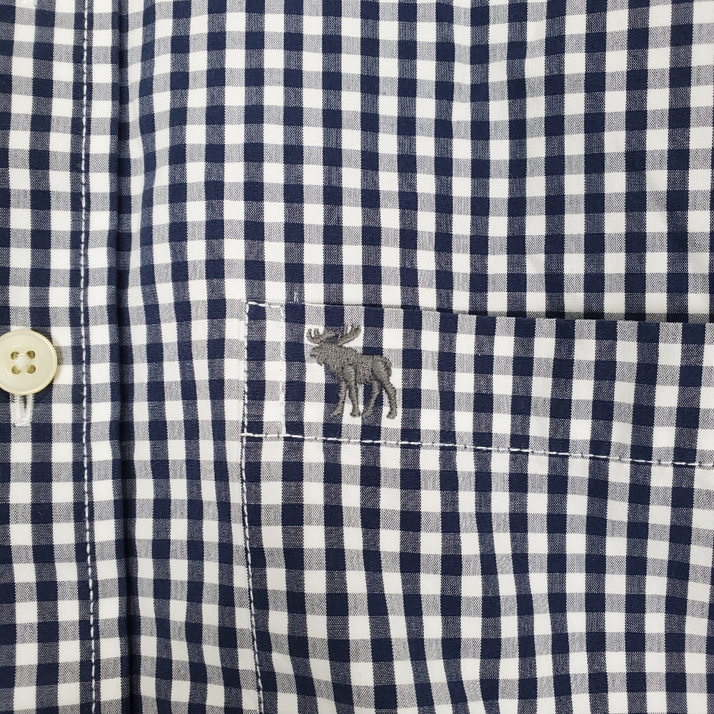 Abercrombie & Fitch Muscle Blue White Gingham Button Up Long Sleeve Shirt Sz XL - Picture 6 of 16
